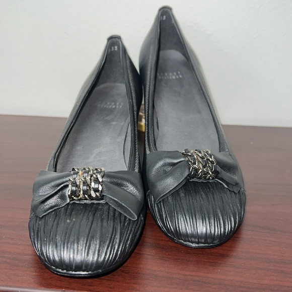 Stuart Weitzman Suede Black Leather Bow Pumps - Picture 1 of 13